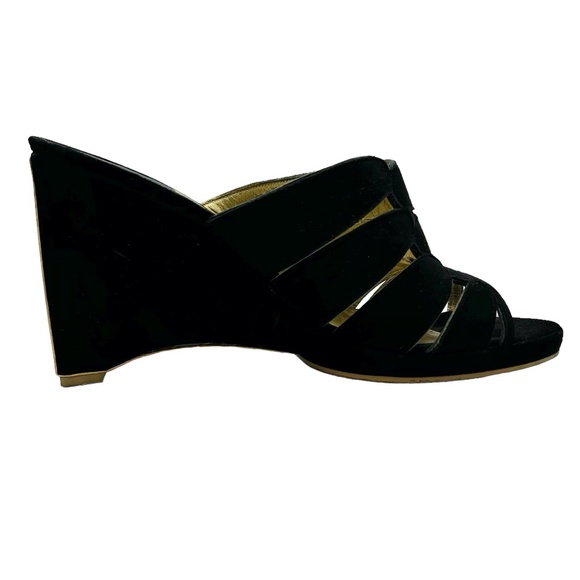 CHARLES JOURDAN PARIS BLACK SUEDE & GOLD METAL WEDGES SIZE 8.5M - Picture 5 of 15